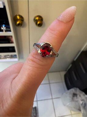 Red Stone Silver Ring